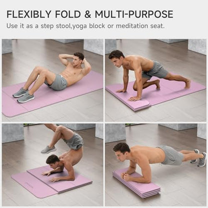 7-Fold Yoga Mat 74"x31" - 0.31 Inch Thick Folding Exercise Mat, Extra Wide Non-Slip POE Mat for Travel, Storage, Yoga, Pilates, Meditation & Home Gym, Lightweight & Portable - color: Taro Purple