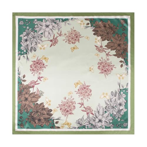 Silk-Feel 35x35 Satin Hair Scarf | Multi-Way Head Wrap for Sleep, Style & Hijab | Gift-Ready Fashion Scarf for Women - color: Green-flowers