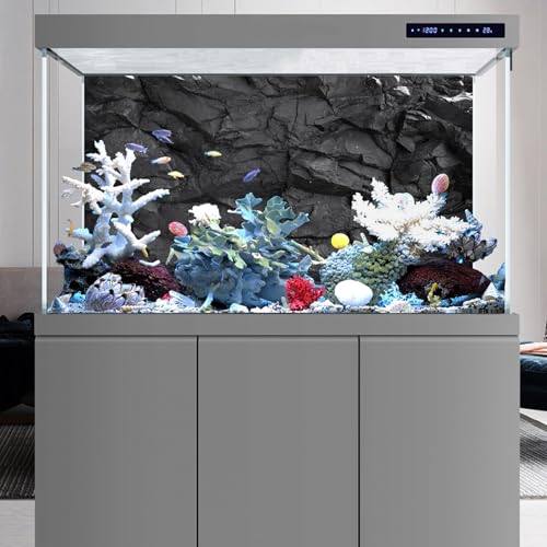 30x18 inches Stone Aquarium Background Black Rock Fish Tank Background Rocky Terrarium Backdrop Polyester