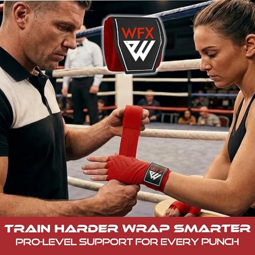 WFX Boxing Hand Wraps 3.5 4.5 Meter Martial Arts Bandages Inner Gloves Wrist Support Straps Punching Under Hand Knuckles Heavy Elasticated Training Bag Mitts Muay Thai - color: Red, size: 4.5 M