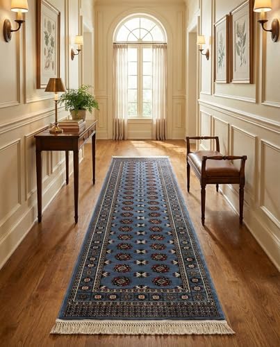 Rugs.com - Bokhara Rug – 10 Ft Runner Blue Easy-Clean Stain-Resistant Runner Rug for Hallways, Entryways, and High-Traffic Indoor Areas - color: Blue, size: 2'7" x 10' (Runner)