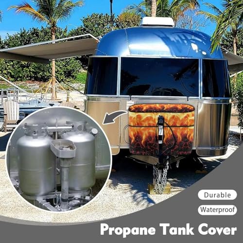 Fire Pattern Double 20lb RV Propane Tank Cover Reliable Weather Resistant Gas Cylinder Cover Travel Trailer Polyester Waterproof Cover Halloween Dec - color: Fire Pattern, size: S(20LB)