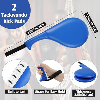 Gemscream 10 in 1 Taekwondo Kick Pad Boxing Training Equipment Set, Focus Pads Boxing Gloves Safety Head Guard Wrist Bands for Kickboxing, Karate, Muay Thai, MMA Training - color: Blue