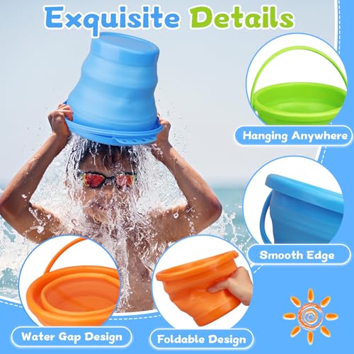 Foldable Beach Sand Toy Bucket for Kids Adults, Jumbo Collapsible Sandbox Bucket, Foldable Pail with Mesh Bag, Multi Use for Garden Beach, Camping, Easter Basket Gift, Fishing, Travelling 3PCS - style: Round