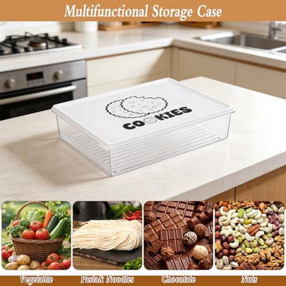 2 Pack Stackable Cookie Storage Containers Airtight with Lids, Large Plastic Cookie Storage Case Clear Cookies Holder Box for Baked Biscuits, Snacks, Dumplings, Fruit
