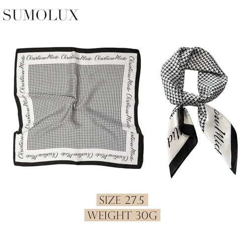 Sumolux Head Hair Scarf for Women Like Satin Silk Scarf Bandana Hair Wrapping Night Large Square Scarves 27.5" - color: Black Grid