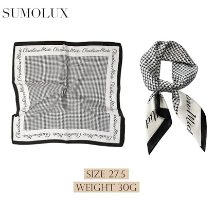 Sumolux Head Hair Scarf for Women Like Satin Silk Scarf Bandana Hair Wrapping Night Large Square Scarves 27.5" - color: Black Grid