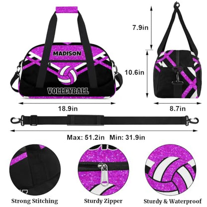 Custom Bag Name Duffel Bag Sports Volleyball Bags Travel Sports Gym Bag, Large Workout Bag, Bright Purple Glitters Black - color: Bright Purple