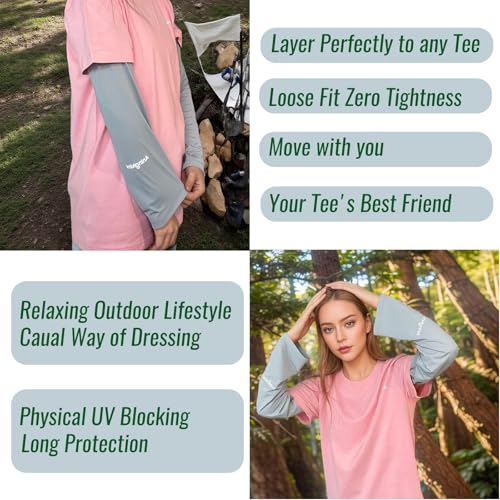 UPF 50+ Sun Protection Arm Sleeves Elastic band Adjustable Cuff Loose Fit Non-Sticky Airflow Friendly Outdoor - color: Grey, size: Small