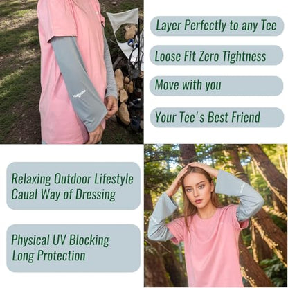 UPF 50+ Sun Protection Arm Sleeves Elastic band Adjustable Cuff Loose Fit Non-Sticky Airflow Friendly Outdoor - color: Grey, size: Small