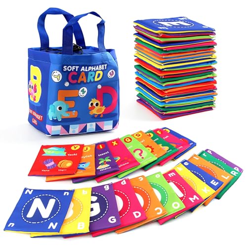 Early Kids Enlightenment Book 26 Pieces Kids Soft Alphabet ABC Letter Number Flash Cards Kid Soft Cloth Bath Books Kid Crinkle First Book Toys Sensory Books Learning Flashcards - color: Letter