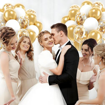 White Gold Balloons Set, 55pcs 12 Inch Metallic Gold and White Balloons Confetti Latex Balloon, Helium Party Balloon Set for Birthday Graduation Boho Wedding Baby Shower Party Decorations
