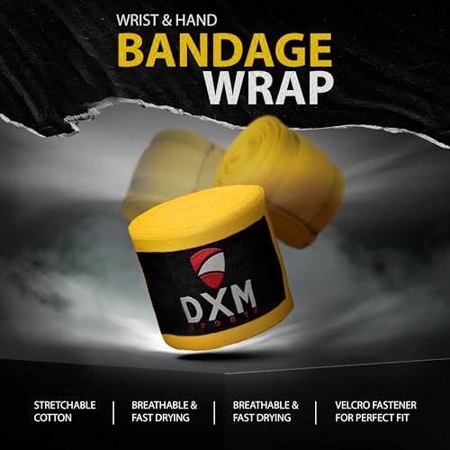 DXM SPORTS Boxing Hand Wraps Inner Gloves - 180 Inch Elasticated Thumb Loop Bandages - Kickboxing MMA Muay Thai Kickboxing Martial Arts Punching Training for Men Women - color: Yellow