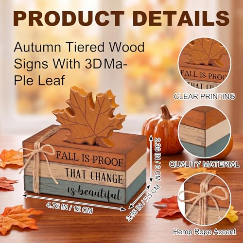 4 Pcs Fall Coffee Table Decorations Fall Tiered Tray Decor Thanksgiving Centerpiece Rustic Wooden Hot Cocoa Cup Maple Leaves Pumpkin Block Sign for Autumn Harvest Bar Kitchen Shelf Home - style: Fall Leaves