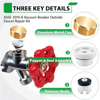 Gold Metal ASSE 1019-A Vacuum Breaker Check Valve Repair Kit, Anti-Siphon Replacement Parts, Corrosion Resistant, Solid Brass Top Cover, Plastic Body, Plunger & O-Ring, 2 Pack - color: yellow metal