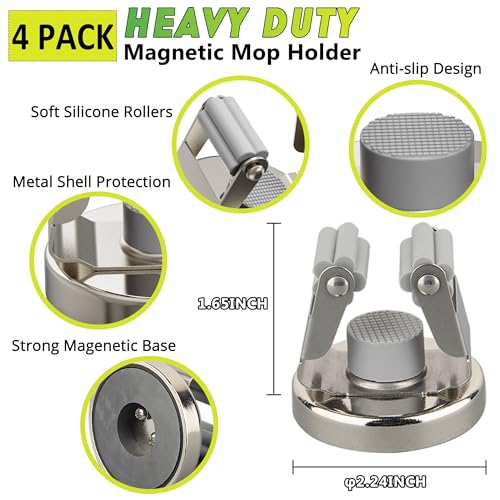 ULIBERMAGNET Magnetic Mop Broom Holder,Heavy Duty Movable Magnetic Tools Holder,Anti-Slip Magnetic Mounted Utility Storage Mop Shovel Hanger for Garage, Kitchen, Laundry, Garden(4 Pack/Silver) - style: 10LB 4PCS Silver Magnetic Mop Holder