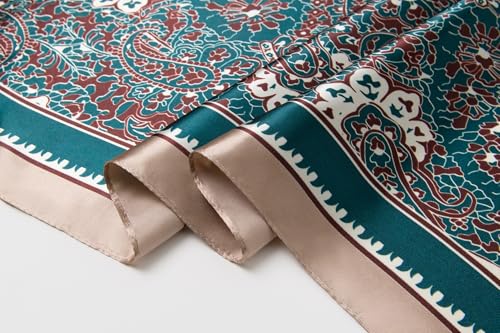 Silk-Feel 35x35 Satin Hair Scarf | Multi-Way Head Wrap for Sleep, Style & Hijab | Gift-Ready Fashion Scarf for Women - color: Green-paisley