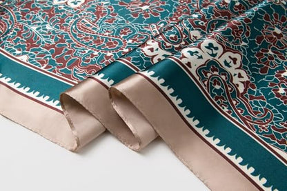 Silk-Feel 35x35 Satin Hair Scarf | Multi-Way Head Wrap for Sleep, Style & Hijab | Gift-Ready Fashion Scarf for Women - color: Green-paisley