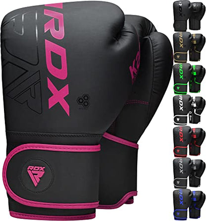 RDX Boxing Gloves, Pro Training Sparring, Maya Hide Leather, Muay Thai MMA Kickboxing, Men Women Adult, Heavy Punching Bag Focus Mitts Pads Workout, Ventilated Palm, Multi Layered, 8 10 12 14 16 18 Oz - color: PINK, size: 14 OZ