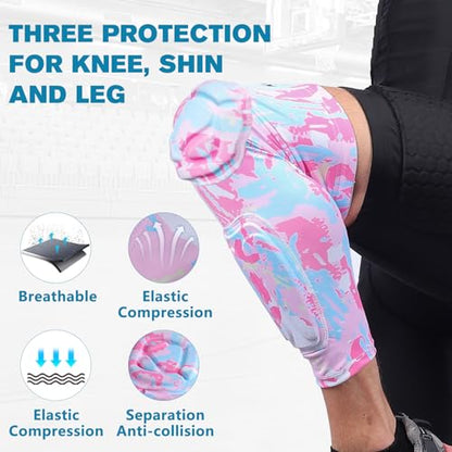 Knee Calf Padded Leg Compression Sleeve Thigh Shin Brace Protective Gear for Football Basketball Volleyball Soccer Baseball Tennis Youth Girls Adult Pink M (1 Pair) - color: Pink, size: X-Large