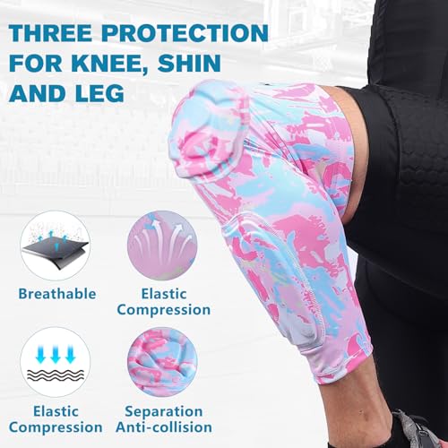 Knee Calf Padded Leg Compression Sleeve Thigh Shin Brace Protective Gear for Football Basketball Volleyball Soccer Baseball Tennis Youth Girls Adult Pink 2XL (1 Pair) - color: Pink, size: XX-Large