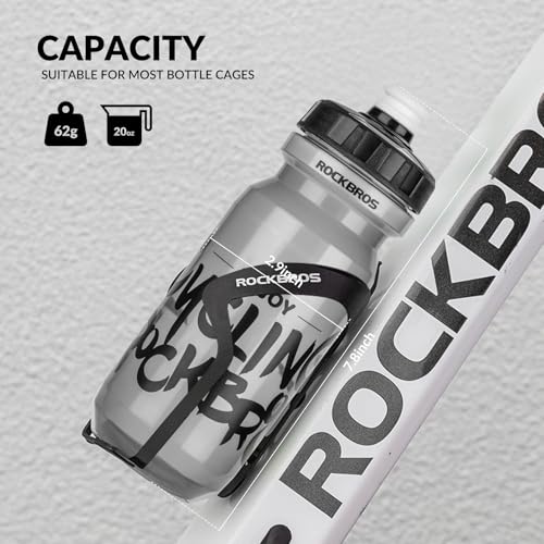 ROCKBROS Bike Water Bottle, 20-25oz Squeeze Cycling Water Bottle, BPA Free for Bicycle Running Hiking Gym & Outdoor Activities - color: 20oz Grey Black