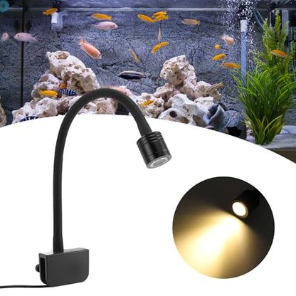 Omabeta LED Aquarium Clamp/Holder On Light for 3-6 Gallon Fish Tank, Adjustable Clamp Lamp for Plants and Fish, USB Power Supply, Aluminum Alloy + Silicone Soft Tube (Warm Light) - size: Warm Light