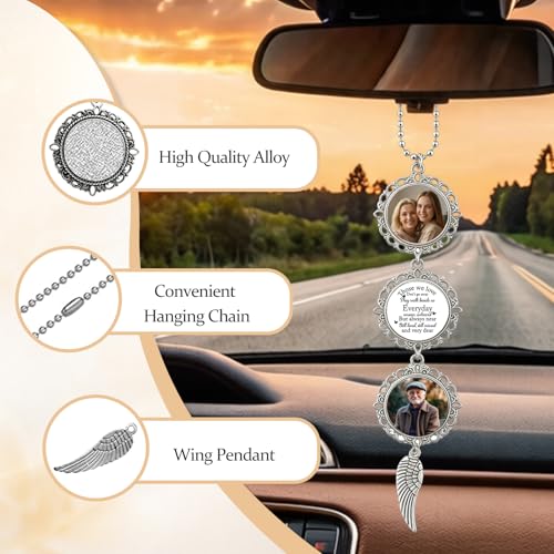 KDY Custom Car Rearview Mirror Accessories - Car Mirror Hanging Accessories with Photo & Text, Personalized Memorial Gift for Loss of Loved Ones (Wing)