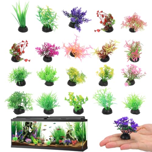 Ipetboom 40Pcs Fish Tank Decorations Set Mini Artificial Aquarium Plants Colorful Plastic Water Grass Accessories for Betta Goldfish Turtle Tank