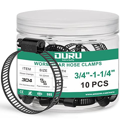 OURU 10PCS 3/4"-1-1/4" Black Hose Clamp,Adjustable 18-32mm Small Hose Clamps Stainless Steel,Metal Worm Gear Drive Hose Clamps for Automotive,Plumbing,Intercooler,Pipe,Fuel Line Radiator Clamps - size: 10PCS (3/4" - 1-1/4")