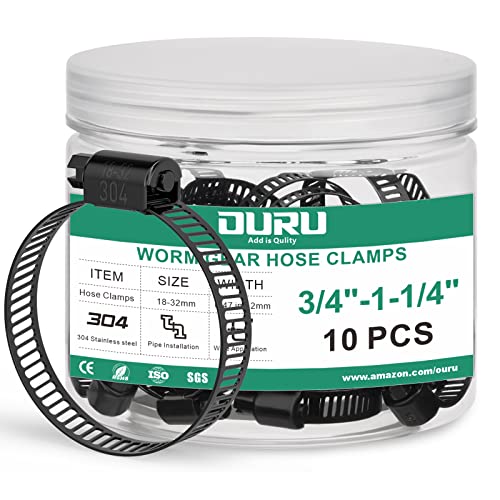 OURU 10PCS Black Hose Clamp Stainless Steel Adjustable 3/4"-1-1/4"(18-32mm) | Heavy Duty, Rust Resistant, Worm Gear Small Hose Clamp， Automotive, Pipe, Radiator Plumbing, Fuel Line - size: 10PCS (3/4" - 1-1/4")
