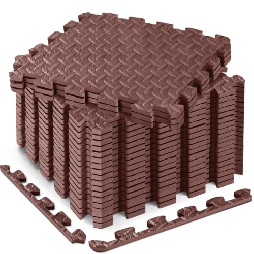 18pcs Puzzle Exercise Mat, 12.6"x12.6"x0.4", 18sqft EVA Interlocking Foam Floor Tiles, Protective, Water-Resistant Flooring for Home Gym & Workout Equipment - color: Brown