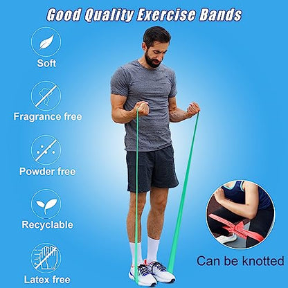 Resistance Bands Set for Physical Therapy, Rehab, Yoga and Pilates | Latex-Free elastic exercise bands suitable for rehab, yoga, Pilates, gym workouts, stretching, and home exercise - color: 10-pcs resistance set