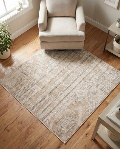 Rugs.com Oregon Collection Rug – 4 Ft Square Ivory Low-Pile Rug Perfect for Living Rooms, Kitchens, Entryways - color: Ivory 1, size: 4' x 4' (Square)