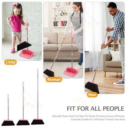 Broom and Dustpan Set, Dustpans with Broom Combo for Home, Heavy Dust Broom and Dustpan Combo, Long Handle Dust Pan and Broom Set for Kitchen, Office, Pet Hair,Pink, Pack of 1 - color: Pink