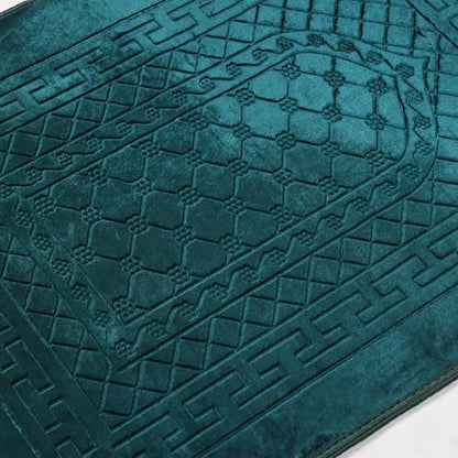 Prayer Rug Muslim Mat Islamic - Thick Prayer Rug Sajadah for Kids Men Women with Islam Prayer Beads for Eid Travel Ramadan, Soft and Luxury (Royal Green) - color: D Green