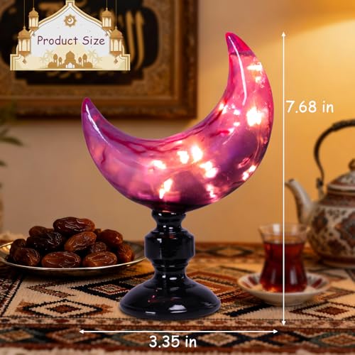 WONDER GARDEN Purple Crescent Moon Ramadan Lights Decorations, Led Moon Light Indoor, Ramadan Decorations for Halloween Home Bedroom Party Decoration or Gift