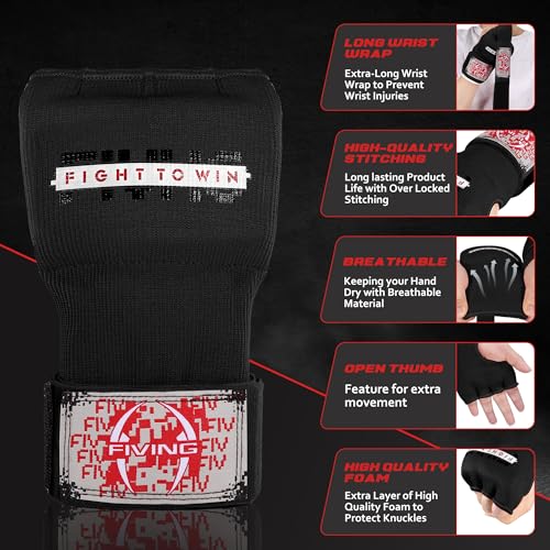Gel Padded Inner Gloves with Hand Wraps for Men & Women | Boxing, Quick Elastic Training Wraps, Muay Thai MMA Kickboxing, Knuckle Wrist Protector