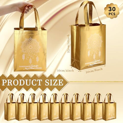 Coume 30 Pcs Ramadan Gift Bags with Handles 8 x 10 x 4 Inch Ramadan Mubarak Gift Bags Multifunctional Non Woven Gifts Wrapping Ramadan Party Supplies
