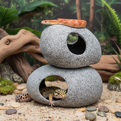 Aquarium Cave Decor - 2 PCS Natural Fish Tank Rocks for Betta Hideout and Shrimp Breeding, Hand-Polished Smooth Edges, PH Neutral, Ideal for 5-20 Gallon Tanks, Aquascaping Stone Ornaments - style: Small+Large-2 PIECES SET