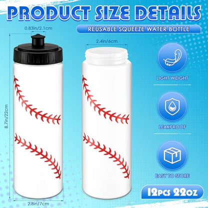 12 / 24 Pack Sports Water Bottles 20 oz Bottle Basketballs Party Favors Reusable Sports Squeeze Water Bottle for Party Favor Players Lovers Team Gifts Gym - style: Baseball