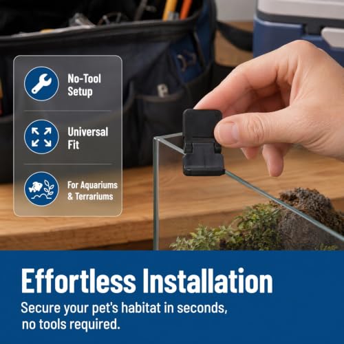 BESTonZON 8-Pack Black Tank Cover Retainers for Compatible Reptile Terrariums, Turtle Enclosures and Feeding Boxes