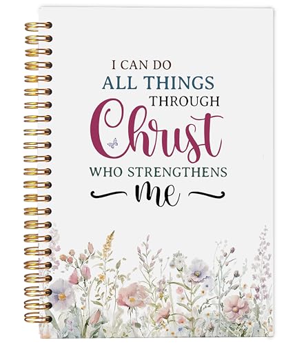 Watercolor Flower Christian Notebook Journal, Christian Gifts for Women Faith, I Can Do All Things Bible Journal Notebooks for Note Taking, Faith Based Gifts, Spiral Notebook 5.5x8.3 Inch - color: 19-Christian-notebook