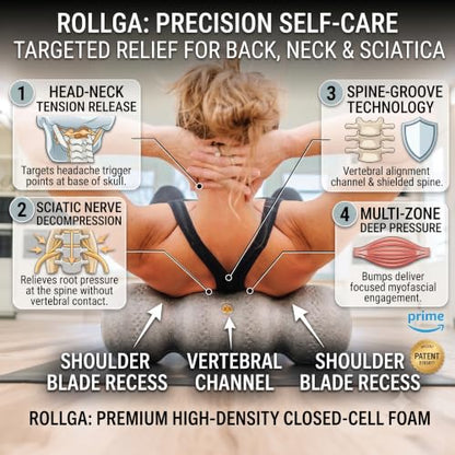 Rollga - High Density Foam Roller for Exercise & Back Pain, 18 inches | Patented Grooves Protect Spine & Bone, Bumps Reach Deeper, Design Mimics Hands-On Massage, Increase Flexibility 22% - color: Silver
