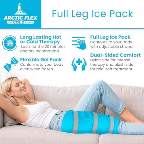 Arctic Flex Full Leg Ice Pack Wrap (Hot & Cold Therapy) - Large, Reusable Gel Ice Pack for Injuries & Swelling - ICY Sleeve for Leg Pain Relief - Cold/Hot Wrap for Thigh, Hips, Knee, Shins & Back
