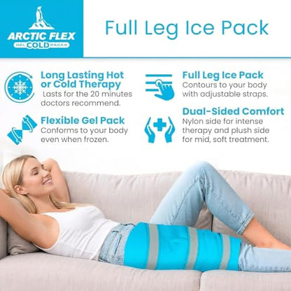Arctic Flex Full Leg Ice Pack Wrap (Hot & Cold Therapy) - Large, Reusable Gel Ice Pack for Injuries & Swelling - ICY Sleeve for Leg Pain Relief - Cold/Hot Wrap for Thigh, Hips, Knee, Shins & Back