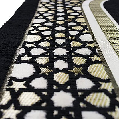 Muslim Thin Chenille Islamic Prayer Mat - Selcuk Star 3 Person (Black) - color: Black