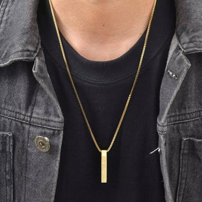 Ayatul Kursi Vertical Pendant Necklace Stainless Steel 3D Bar Allah Necklace for Men Women Islamic Quran Prayer Talisman Islamic Jewelry Islam Eid Ramadan Gift - color: Gold 3D bar necklace