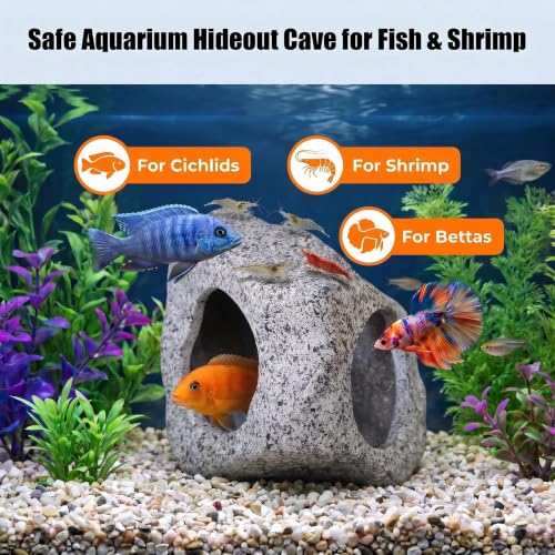 SpringSmart Aquarium Hideaway Rock Cave for Aquatic Pets to Breed, Play and Rest, Safe and Non-Toxic Ceramic Fish Tank Ornaments, Decor Stone for Betta
