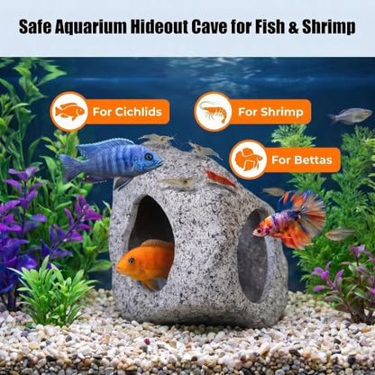 SpringSmart Aquarium Hideaway Rock Cave for Aquatic Pets to Breed, Play and Rest, Safe and Non-Toxic Ceramic Fish Tank Ornaments, Decor Stone for Betta